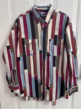 Vtg 90’s Wrangler Color block Western Shirts Long Sleeve Button-Up Shirt 18/35